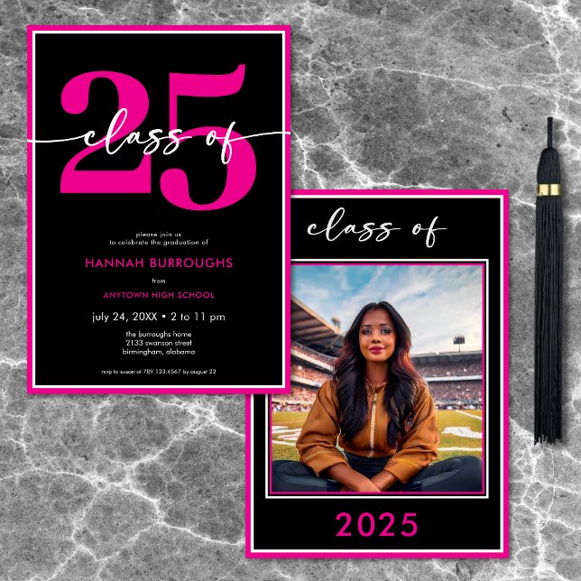 Invitation Fête de graduation minimale rose moderne (Modern Minimal Pink Script Graduation Party Invitation)