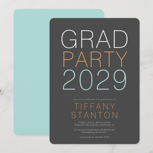 Invitation Fête de graduation moderne (Devant / Derrière)