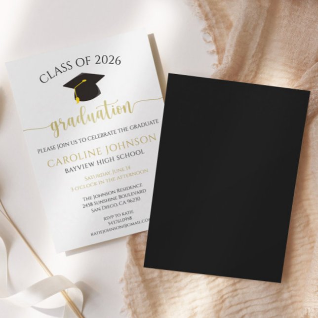 Invitation Fête de graduation moderne Black and Gold (Créateur téléchargé)