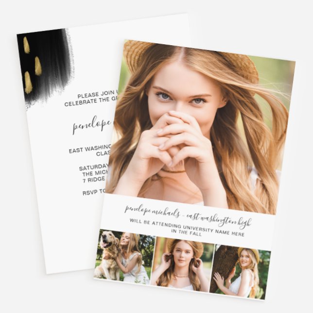 Invitation Fête de graduation moderne Black Splashes (Créateur téléchargé)