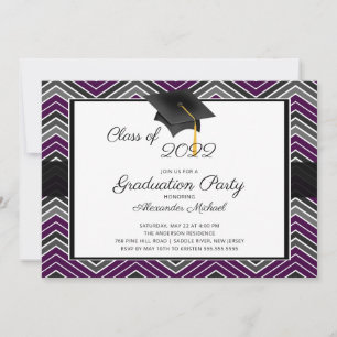 Invitation Fête de graduation moderne Chevron Tassel