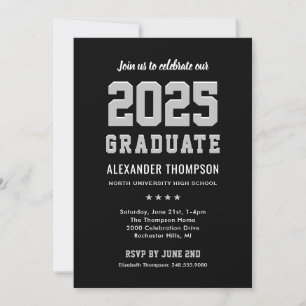 Invitation Fête de graduation moderne de Black Grey 2024