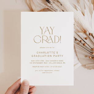 Invitation Fête de graduation moderne Gold Yay