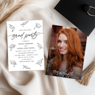 Invitation Fête de graduation moderne main tiré Doodle photo
