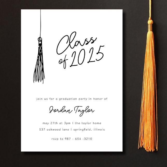 Invitation Fête de graduation moderne minima Tassel noir blan (Créateur téléchargé)