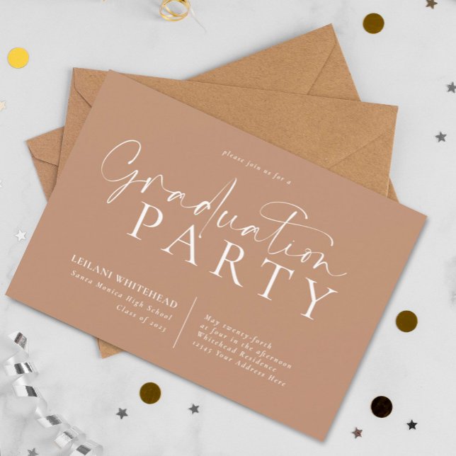 Invitation Fête de graduation moderne simple Tan (Créateur téléchargé)
