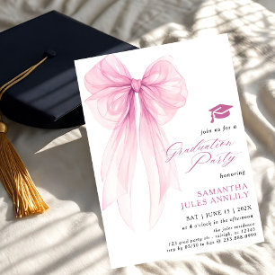 Invitation Fête de graduation moderne tendance Pink Bow