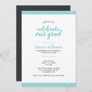 Invitation Fête de graduation moderne Turquoise et Grey