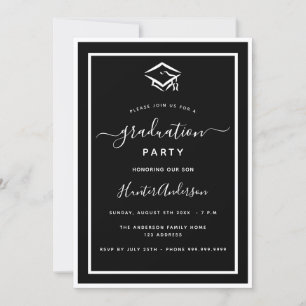 Invitation Fête de graduation noire blanche