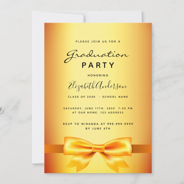 Invitation Fête de graduation or arc fille (Devant)