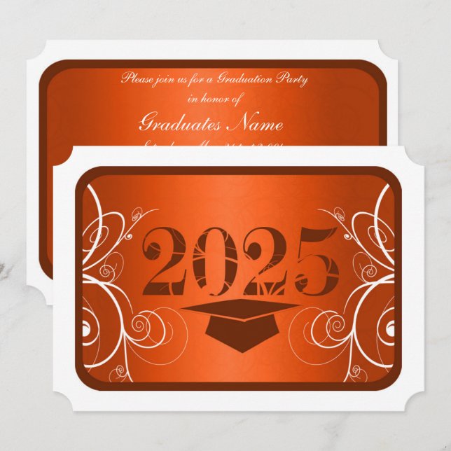Invitation Fête de graduation Orange and White Frame (Devant / Derrière)