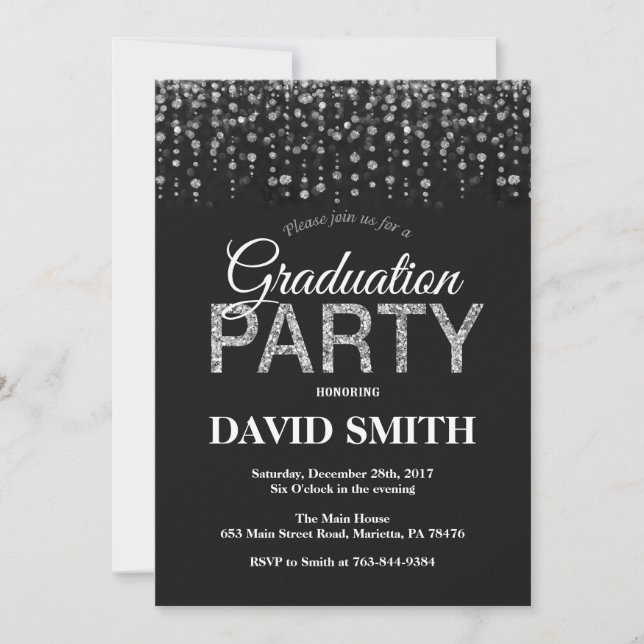 Invitation Fête de graduation Parties scintillant d'argent no (Devant)