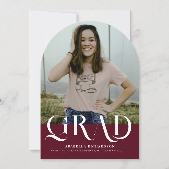 Invitation Fête de graduation photo Arc blanc bordeaux modern (Devant)
