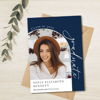 Invitation Fête de graduation photo Arc bleu de la marine mod