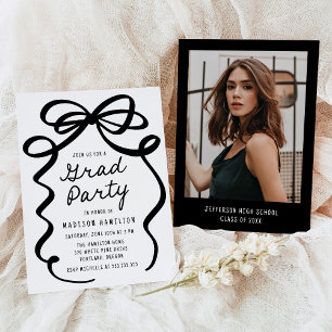 Invitation Fête de graduation photo Black Bow moderne