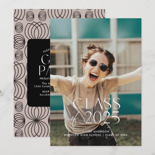 Invitation Fête de graduation photo blanche simple moderne (Devant / Derrière)