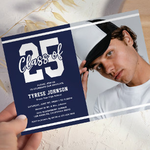 Invitation Fête de graduation photo bleu moderne