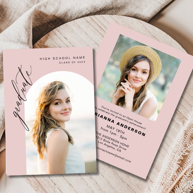 Invitation Fête de graduation photo Blush Pink 2 moderne (Créateur téléchargé)
