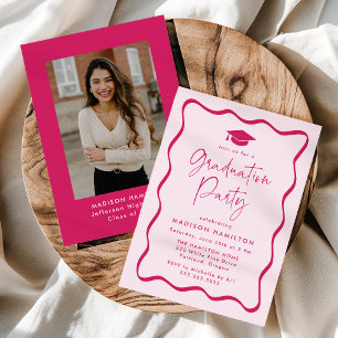 Invitation Fête de graduation photo de cadre rose moderne