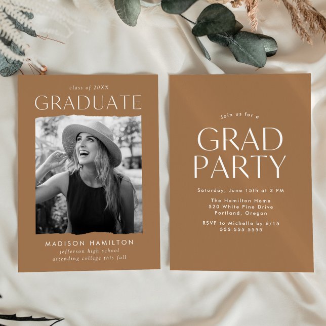 Invitation Fête de graduation photo de café Edge moderne (Créateur téléchargé)