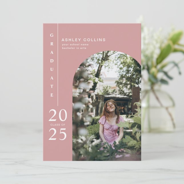 Invitation Fête de Graduation photo de l'Arche rose Dusty mod (Debout devant)