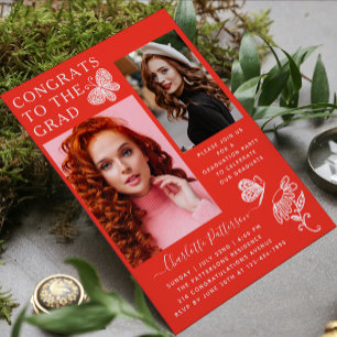 Invitation Fête de graduation photo de Papillon blanc rouge m
