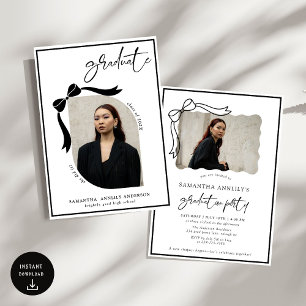 Invitation Fête de graduation photo de script de bow moderne