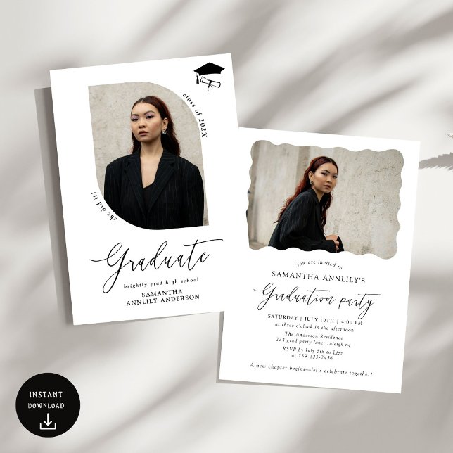 Invitation Fête de graduation photo de script moderne (Créateur téléchargé)