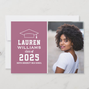 Invitation Fête de graduation photo moderne Berry Pink