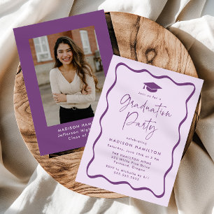 Invitation Fête de graduation photo moderne violet de cadre v