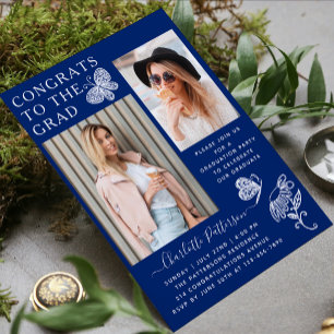 Invitation Fête de graduation photo papillon bleu moderne