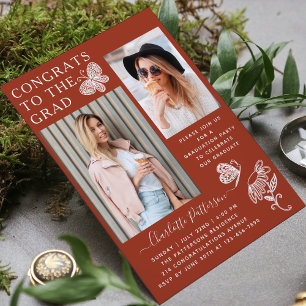 Invitation Fête de graduation photo papillon Brown moderne