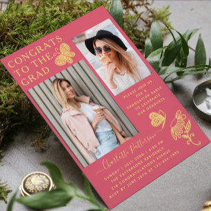 Invitation Fête de graduation photo papillon jaune moderne