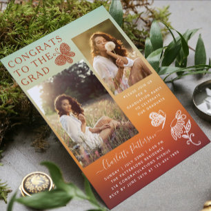Invitation Fête de graduation photo papillon orange moderne
