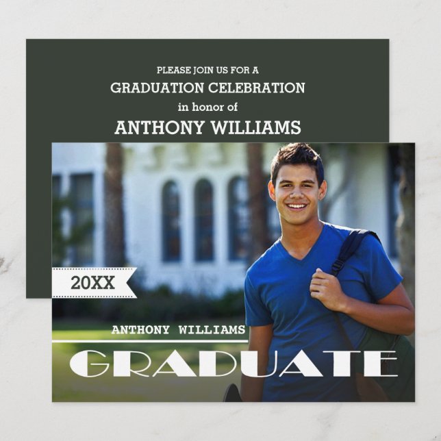 Invitation Fête de graduation photo personnalisée (Devant / Derrière)