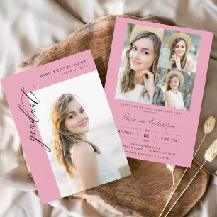 Invitation Fête de graduation photo rose chaud moderne