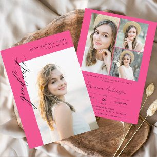 Invitation Fête de graduation photo rose chaud moderne