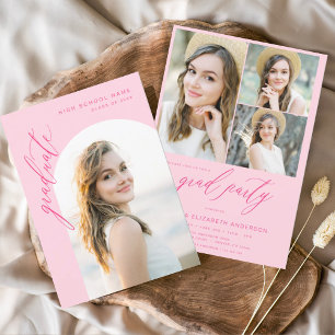 Invitation Fête de graduation photo rose chaud moderne