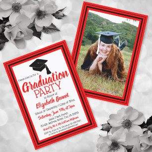 Invitation Fête de graduation photo rouge et noire