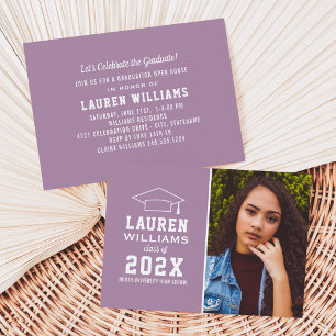 Invitation Fête de graduation photo violet moderne