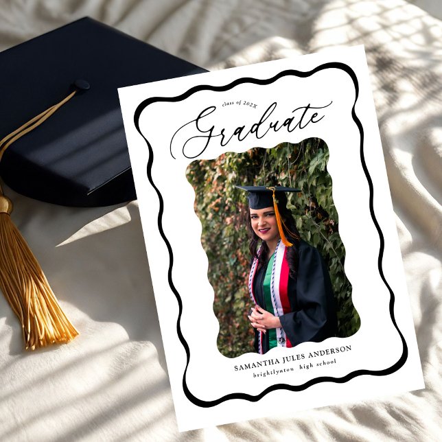 Invitation Fête de graduation photo Wavy Script moderne (Créateur téléchargé)