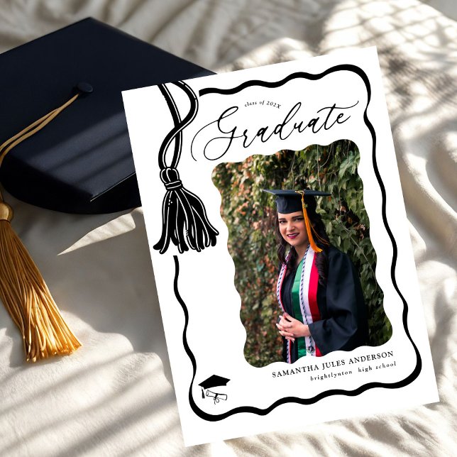 Invitation Fête de graduation photo Wavy Script moderne (Créateur téléchargé)