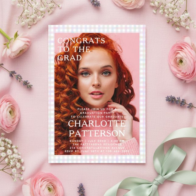 Invitation Fête de graduation photographique En vichy multico (Créateur téléchargé)