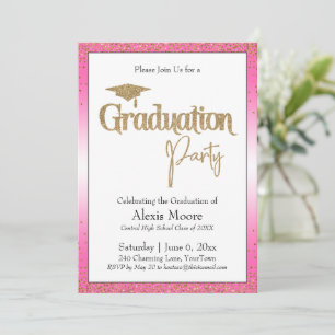 Invitation Fête de Graduation Pink brillant Ombre Gold Confet