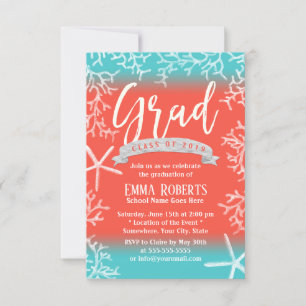 Invitation Fête de graduation Plage moderne Coral Reef Starfi