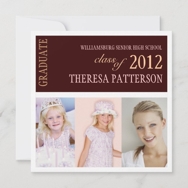 Invitation Fête de graduation pour Collage de photos Brown de (Devant)