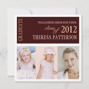 Invitation Fête de graduation pour Collage de photos Brown de