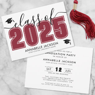 Invitation Fête de graduation rouge moderne simple