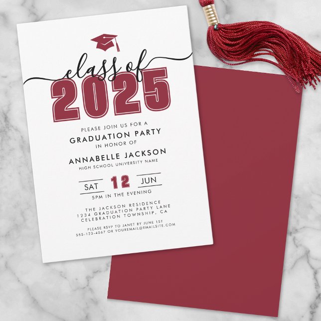 Invitation Fête de graduation rouge moderne simple (Simple Modern Red Graduation Party Invitation)