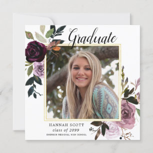 Invitation Fête de graduation Rustique violet rose floral